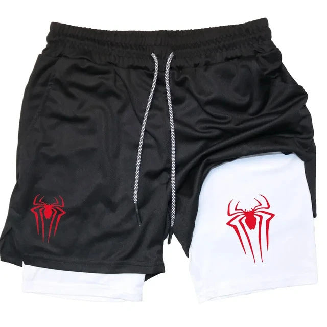 Men's Spider Print Compression Sports Shorts
